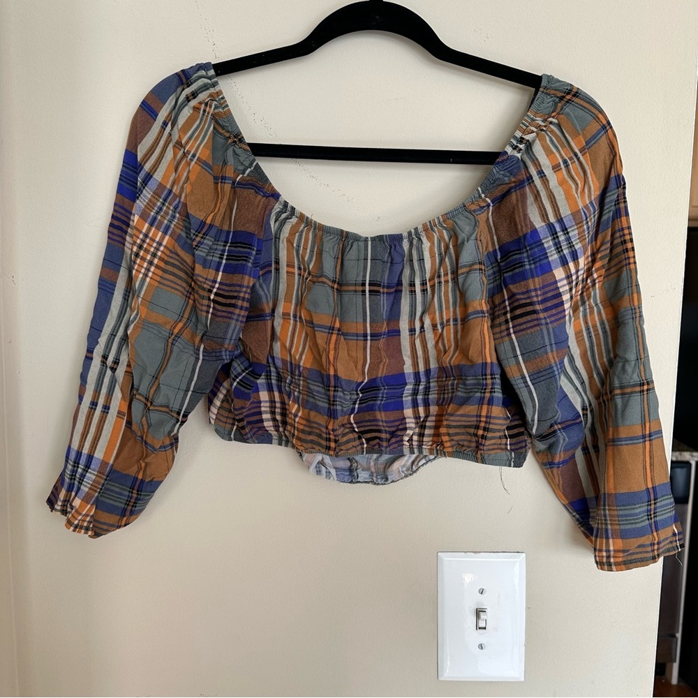 Plaid Off the Shoulder Top